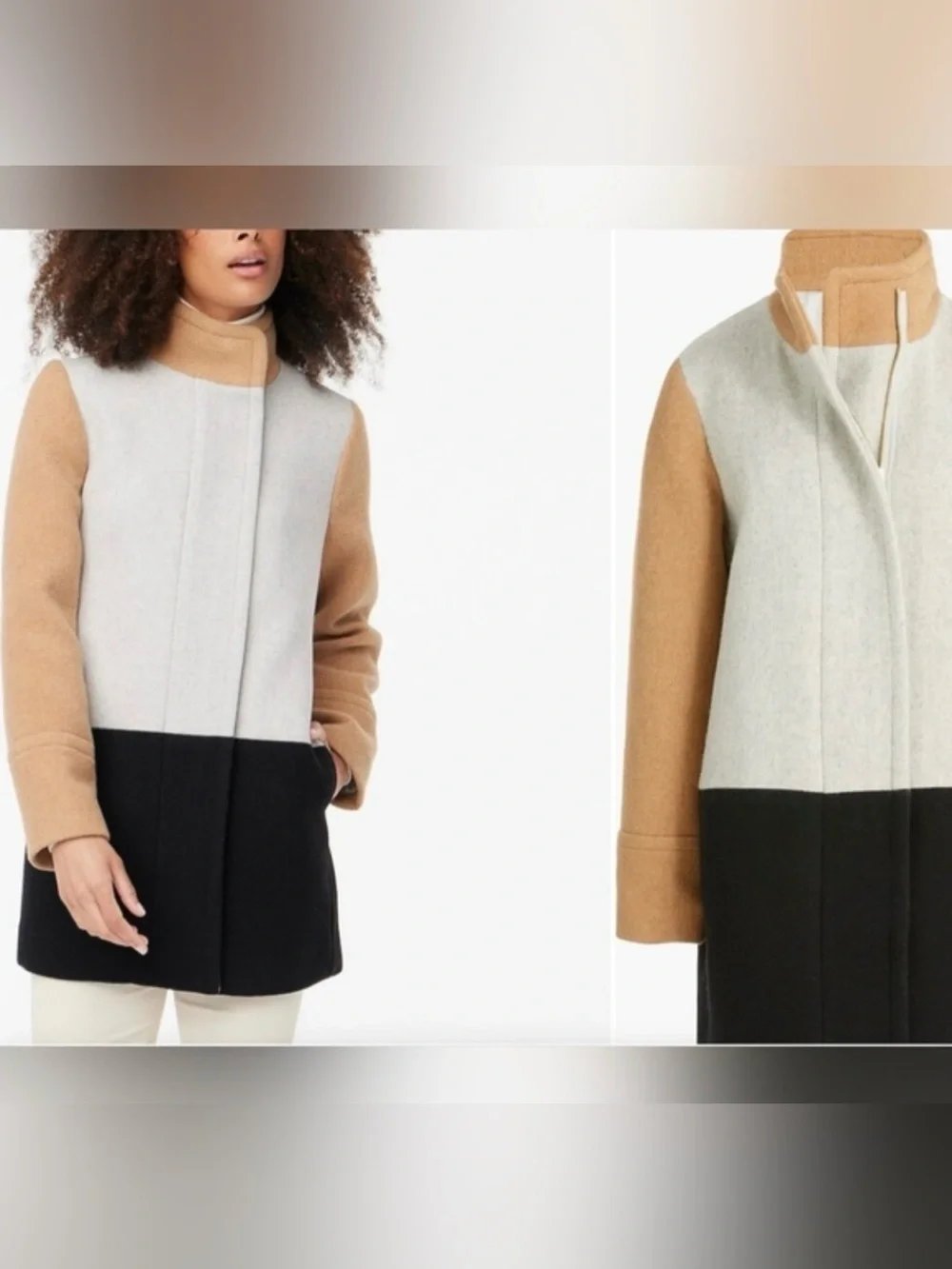 J. Crew Tan and Cream Colorblock Wool City Coat 0